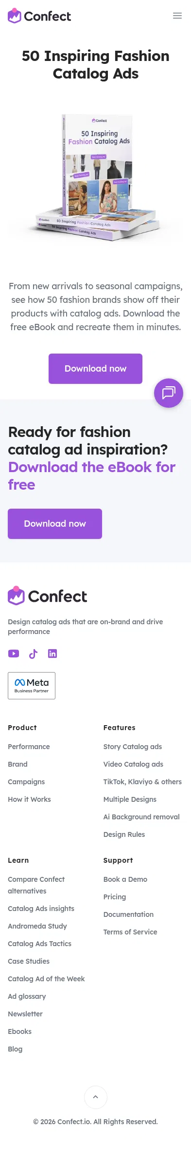 confect.io/learn/50-inspiring-fashion-catalog-ads on mobile, full screenshot