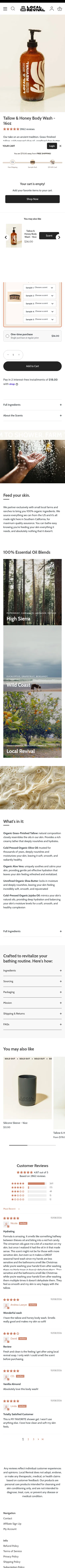 localrevival.co/products/tallow-honey-bodywash on mobile, full screenshot