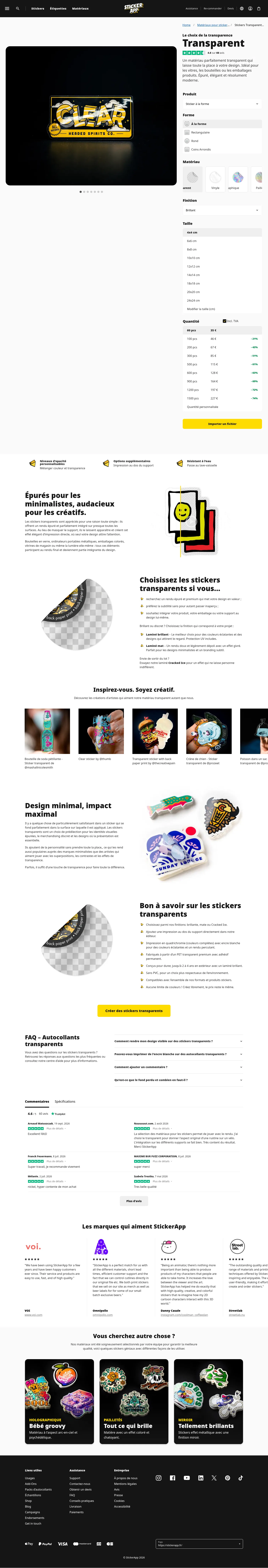 stickerapp.fr/materiaux/stickers-transparents on desktop, full screenshot