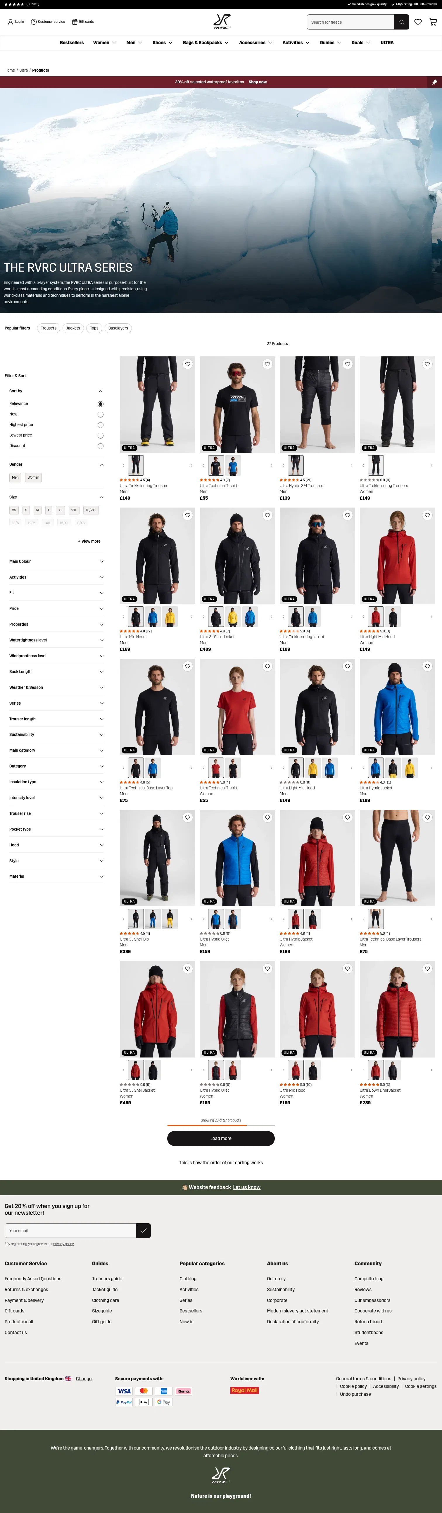 revolutionrace.co.uk/ultra/products on desktop, full screenshot