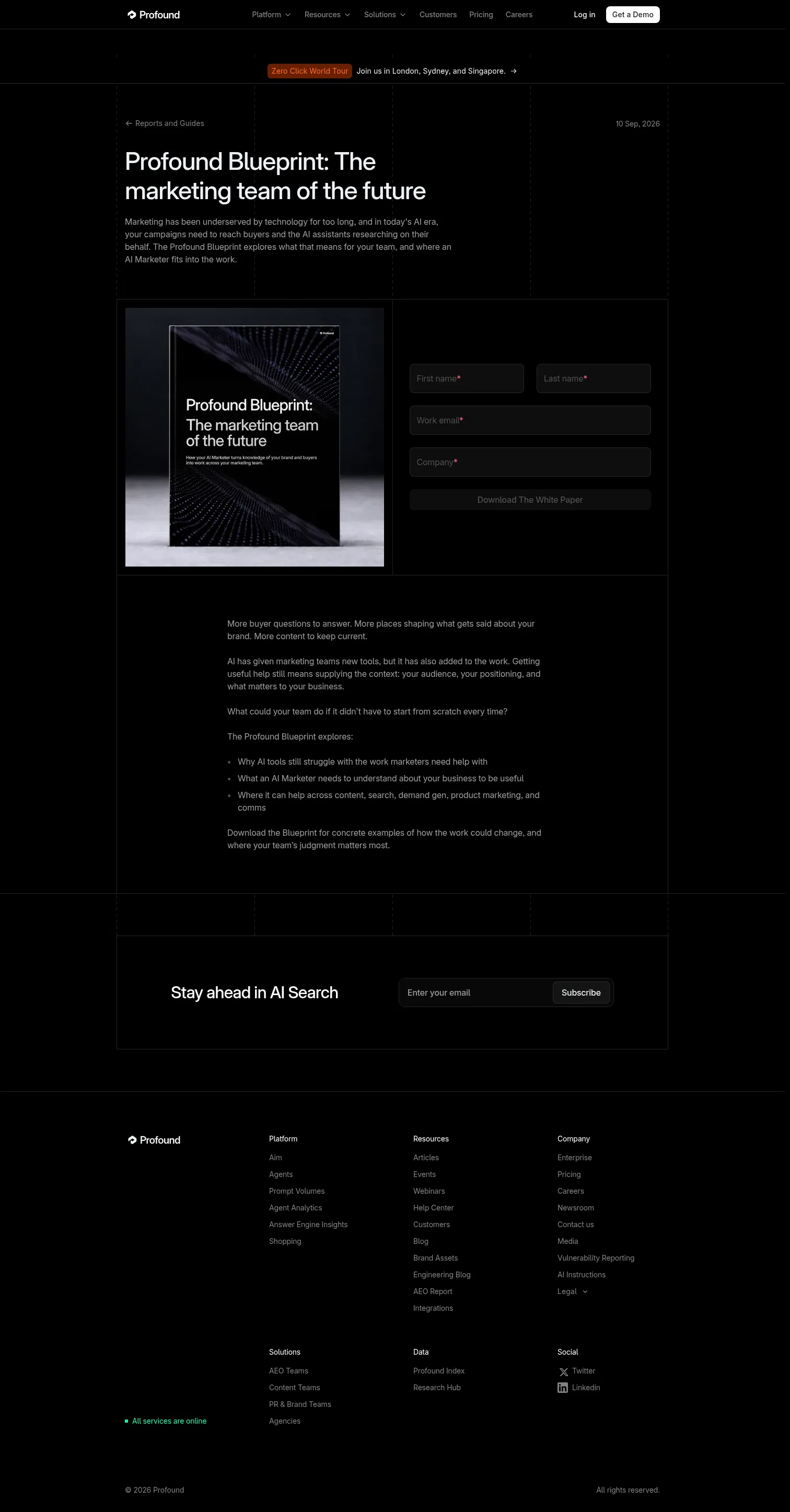 tryprofound.com/reports-guides/profound-blueprint-the-marketing-team-of-the-future on desktop, full screenshot
