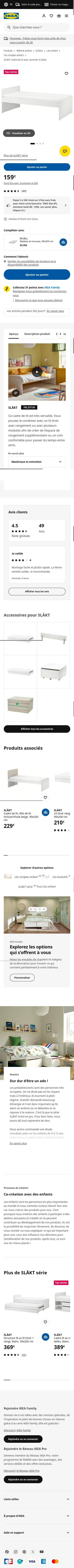 ikea.com/fr/fr/p/slaekt-cadre-de-lit-avec-sommier-a-lattes-blanc-s79227755 on mobile, full screenshot
