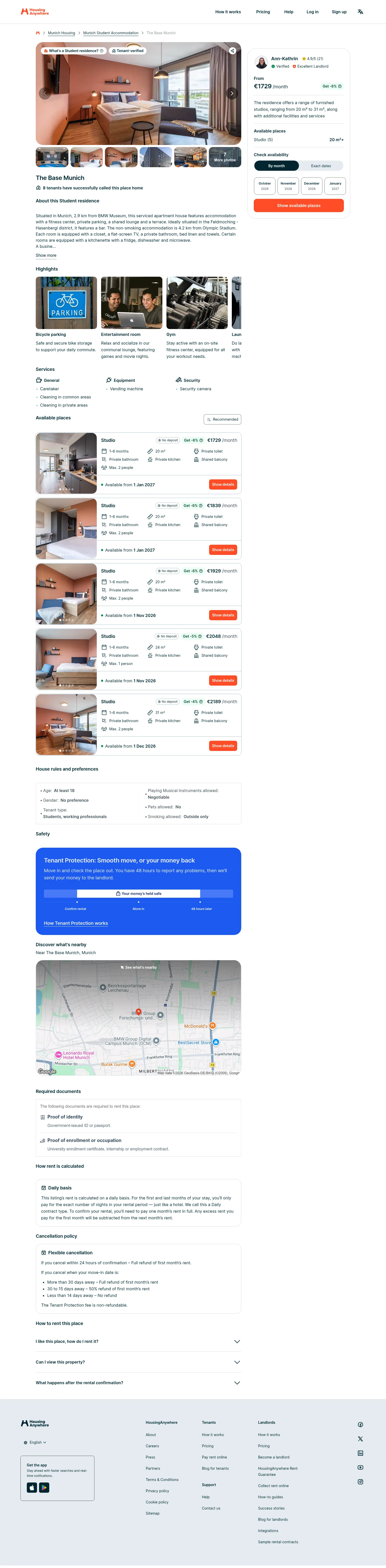 housinganywhere.com/s/Munich--Germany/student-accommodation/the-base-munich-1665821 on desktop, full screenshot