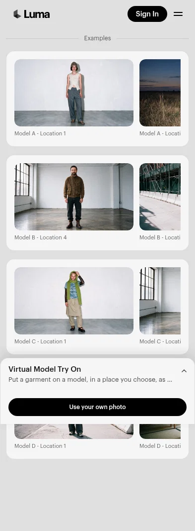 app.lumalabs.ai/solutions/virtual-model-try-on on mobile