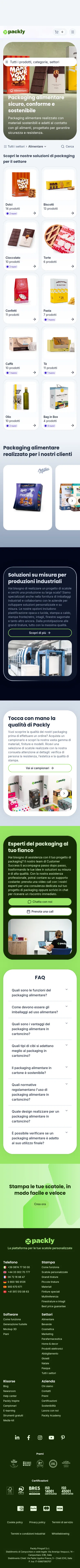 pack.ly/it/settori/packaging-alimentare on mobile, full screenshot