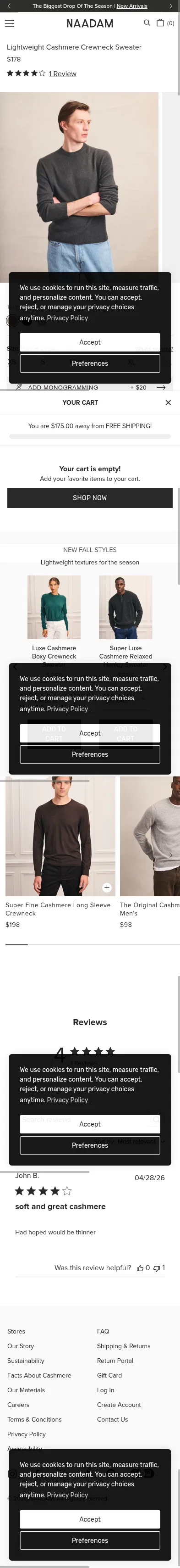 naadam.co/products/lightweight-cashmere-crewneck-sweater on mobile, full screenshot