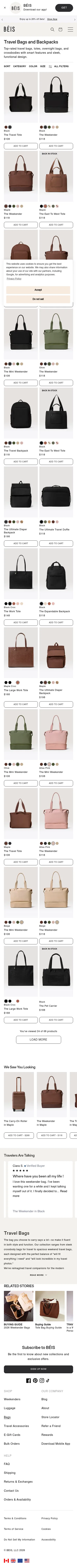 beistravel.com/collections/bags on mobile, full screenshot