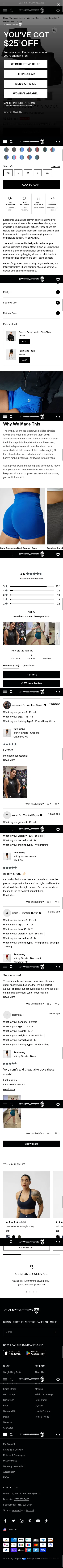 gymreapers.com/products/infinity-shorts-3-packs on mobile, full screenshot
