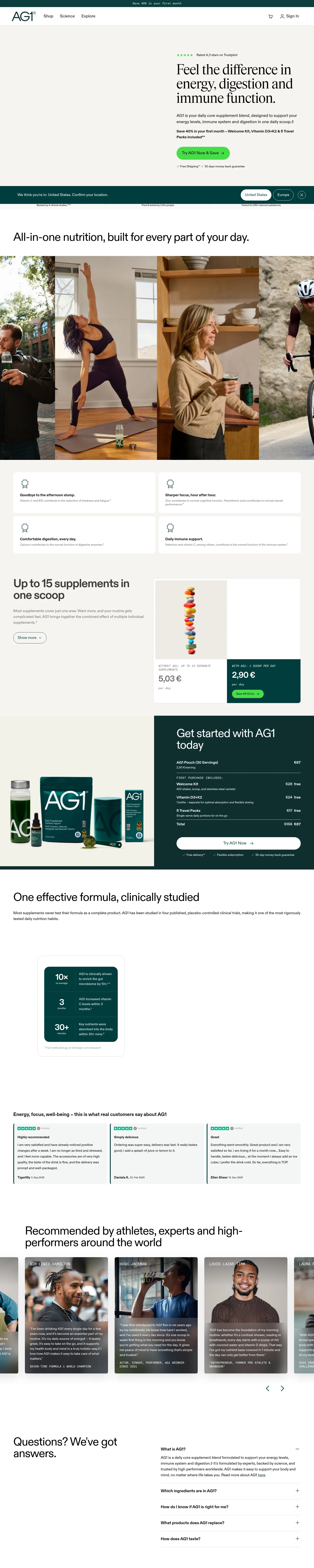 AG1 landing page