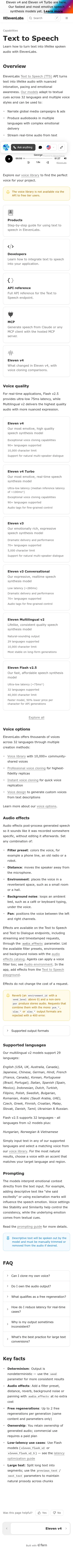 elevenlabs.io/docs/overview/capabilities/text-to-speech on mobile, full screenshot