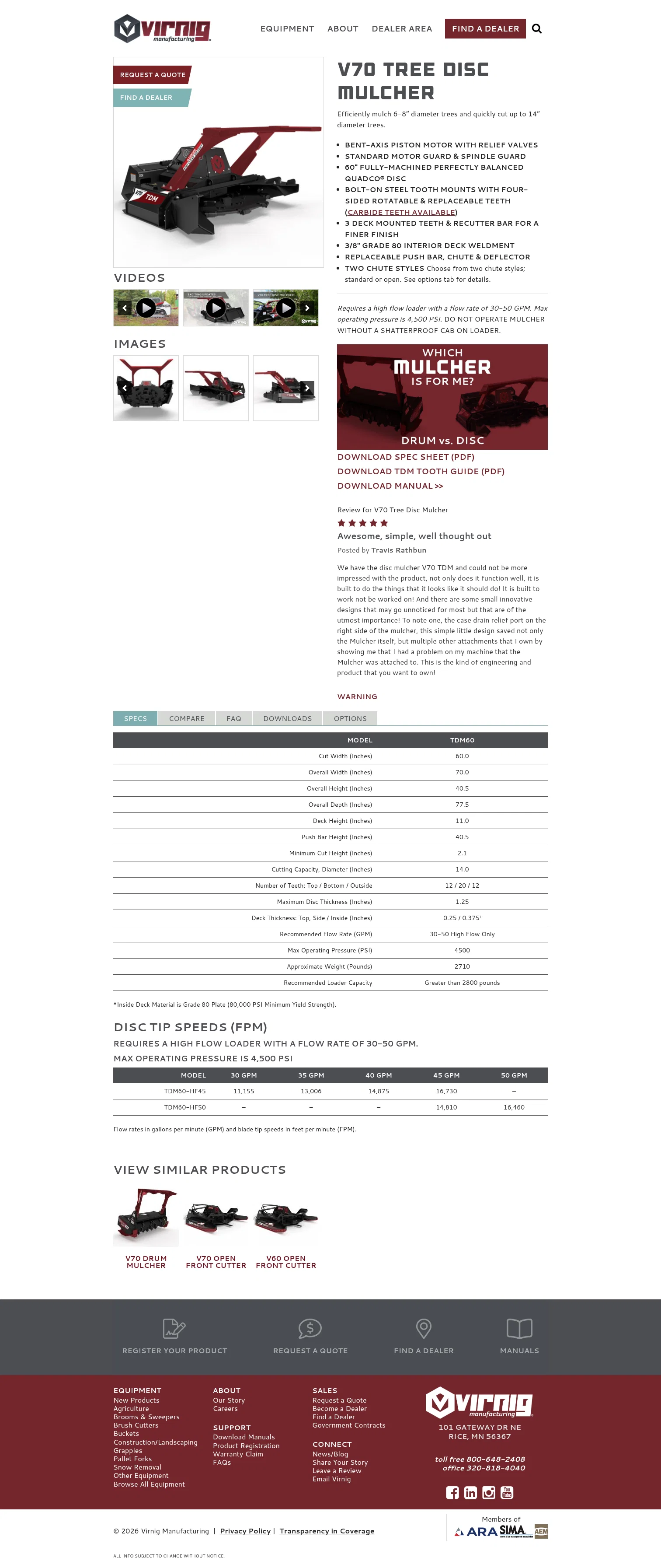 Virnig Manufacturing landing page