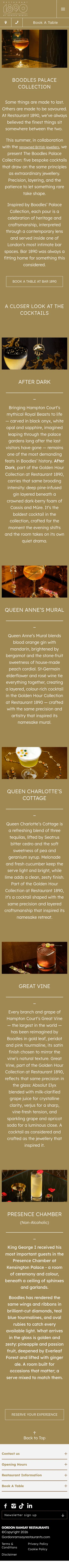 gordonramsayrestaurants.com/restaurant-1890/whats-on/boodles-at-restaurant-1890 on mobile, full screenshot