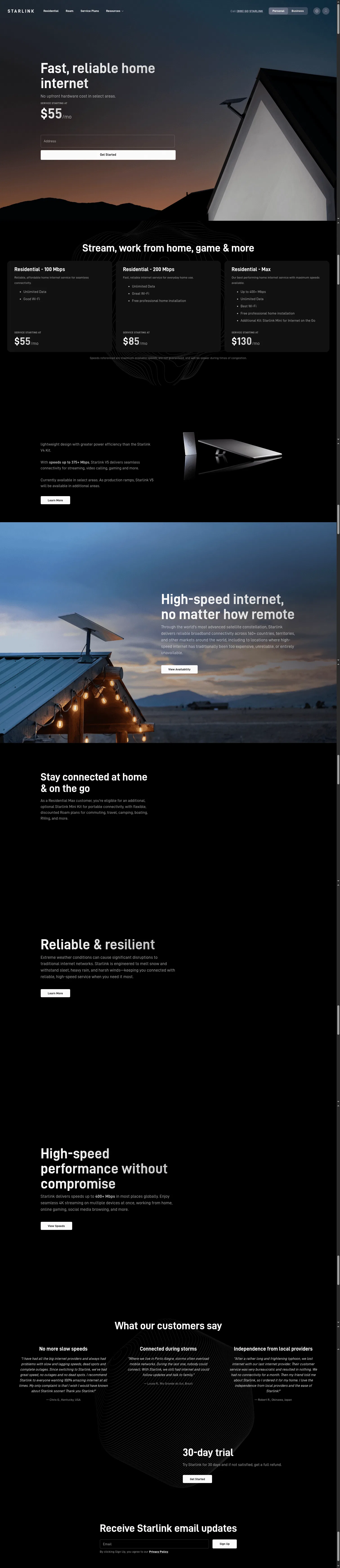 starlink.com/residential on desktop, full screenshot