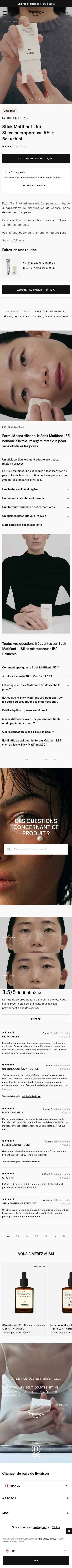 typology.com/products/stick-matifiant-silice-microporeuse-bakuchiol on mobile, full screenshot