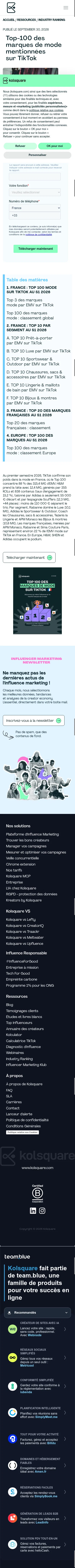 kolsquare.com/fr/industry-ranking/top-100-des-marques-de-mode-mentionnees-sur-tiktok on mobile