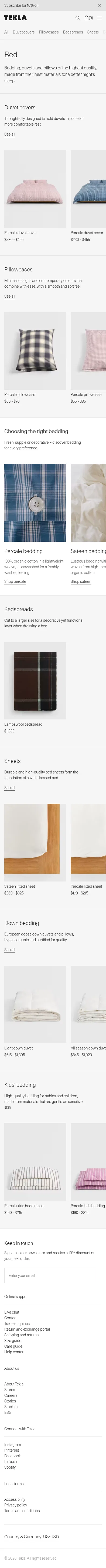 teklafabrics.com/bed on mobile, full screenshot