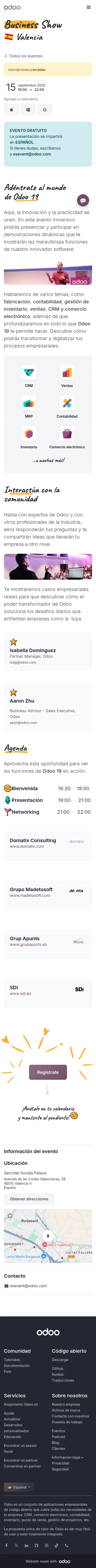 odoo.com/es_ES/event/business-show-valencia-11597/register on mobile, full screenshot