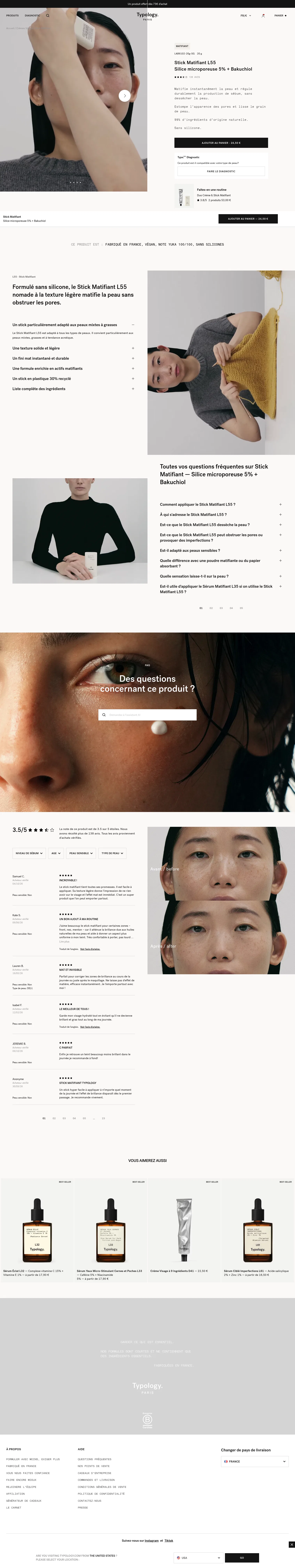 typology.com/products/stick-matifiant-silice-microporeuse-bakuchiol on desktop, full screenshot