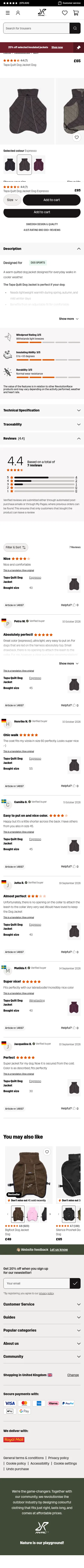 revolutionrace.co.uk/accessories/dog/tapa-quilt-dog-jacket-dogs on mobile, full screenshot