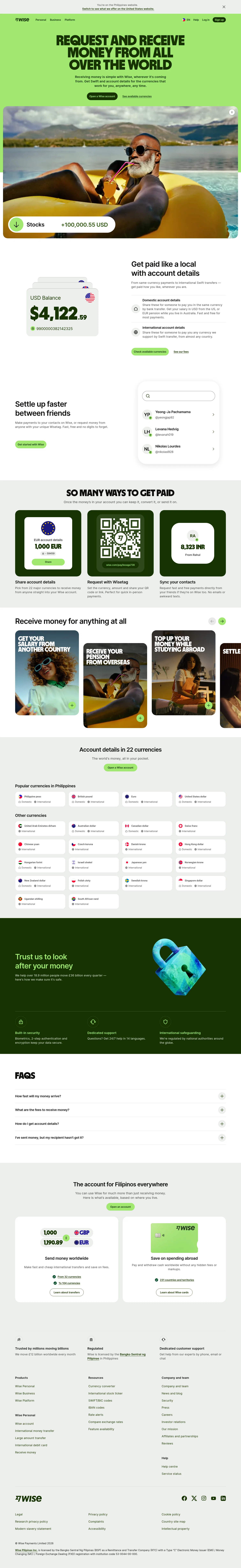 wise.com/ph/receive-money on desktop