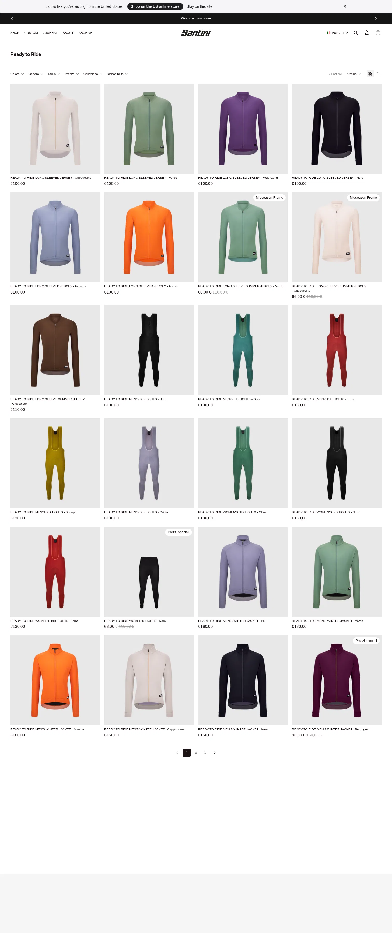 santinicycling.com/collections/ready-to-ride on desktop, full screenshot