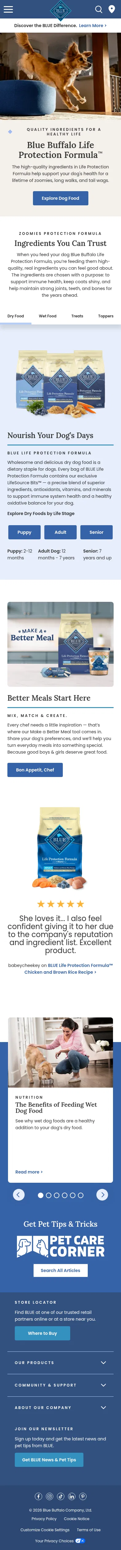 bluebuffalo.com/natural-dog-food/life-protection-formula on mobile, full screenshot