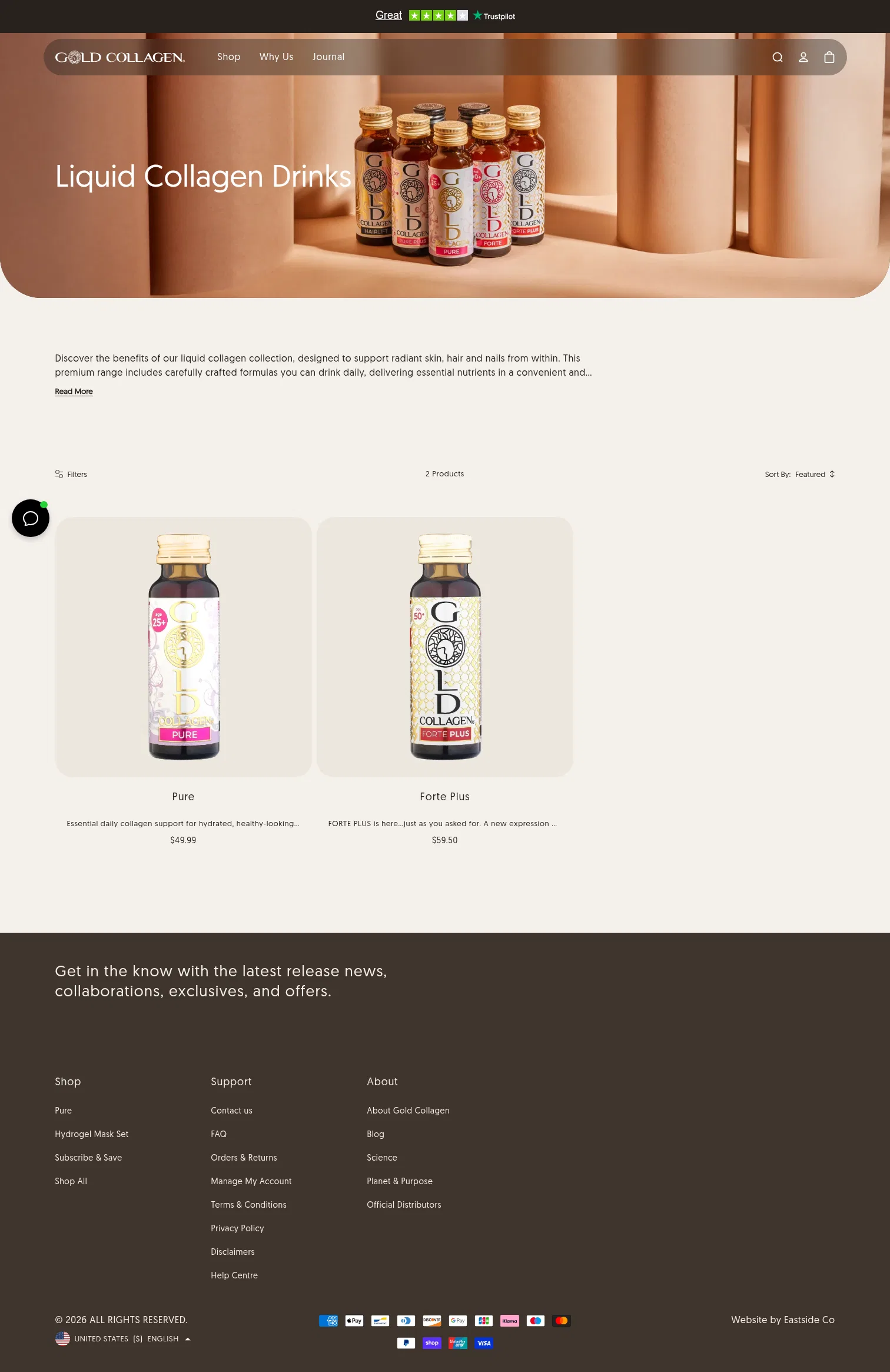 gold-collagen.com/collections/liquid-collagen-drinks on desktop, full screenshot