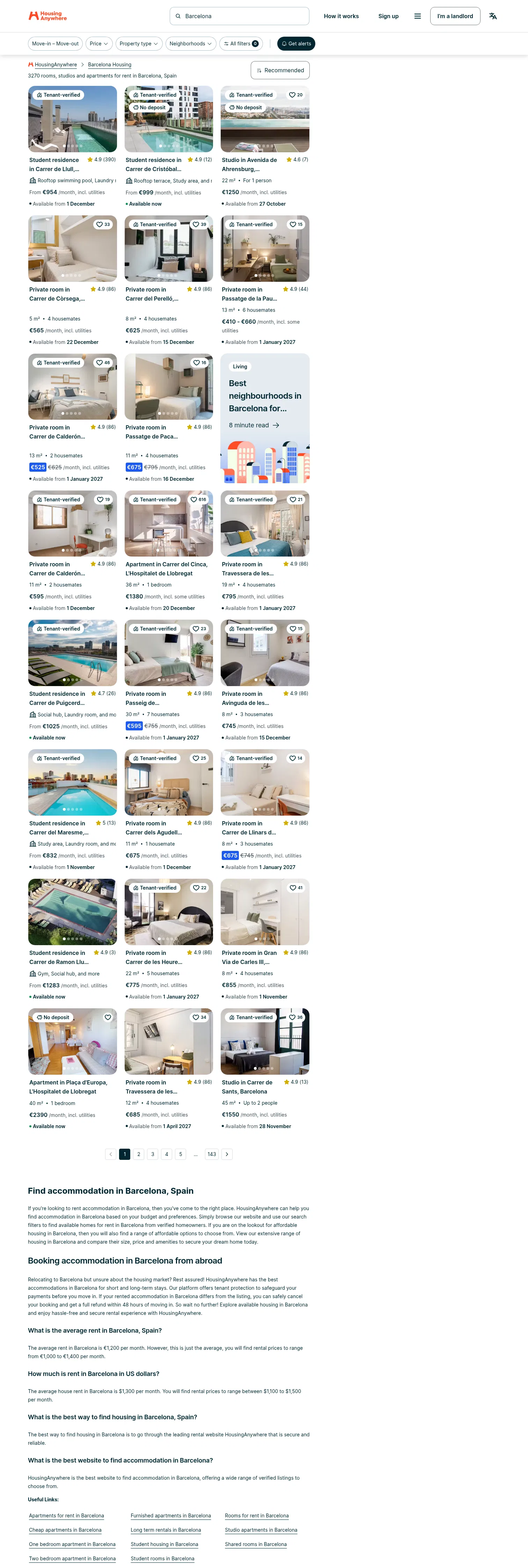 housinganywhere.com/s/Barcelona--Spain on desktop, full screenshot