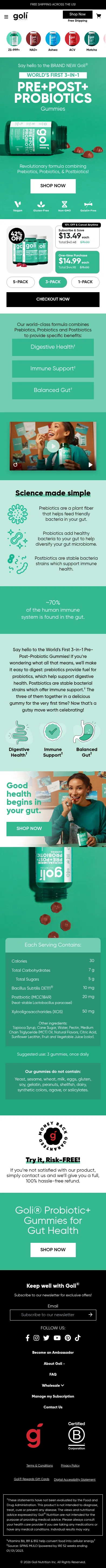 goli.com/pages/probioticplus on mobile, full screenshot