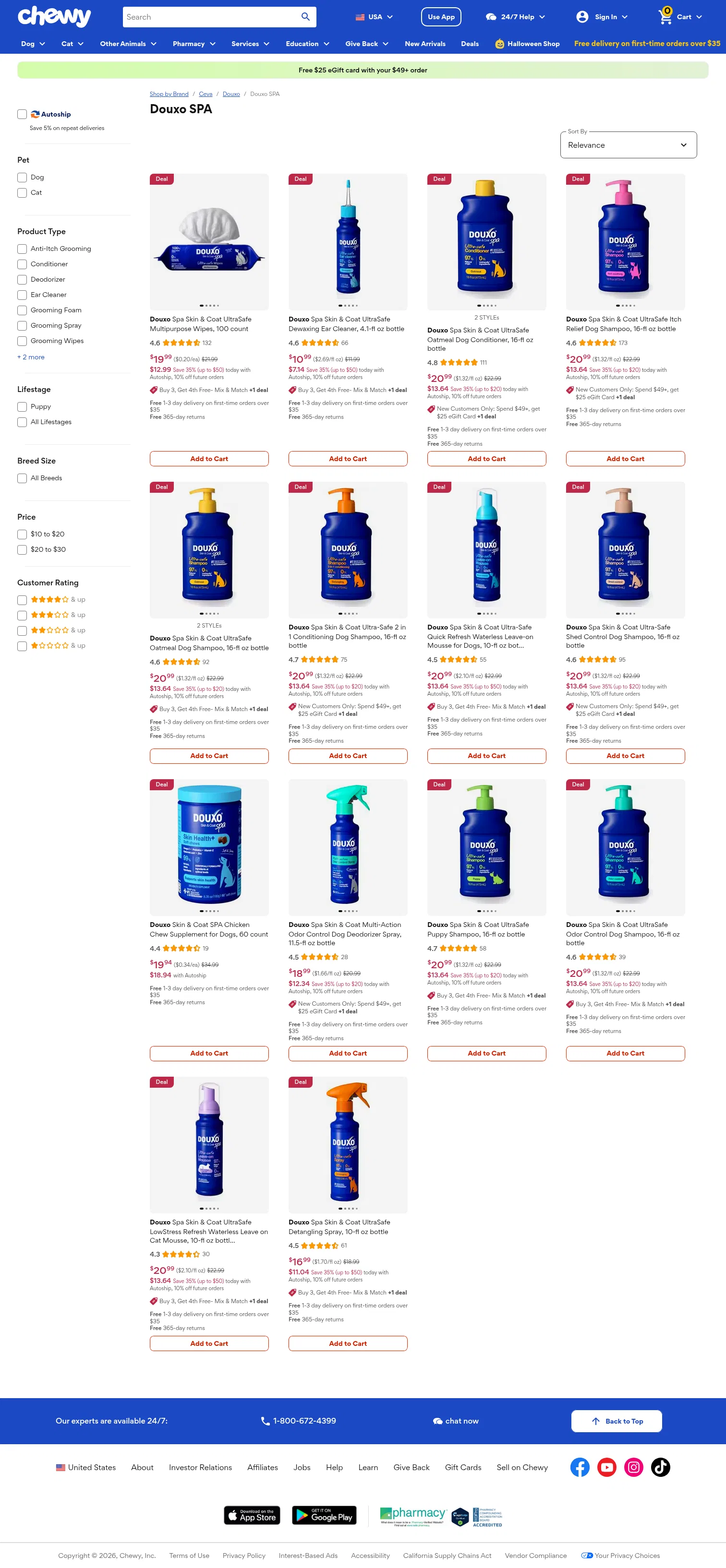 chewy.com/brands/douxo-spa-14240 on desktop, full screenshot