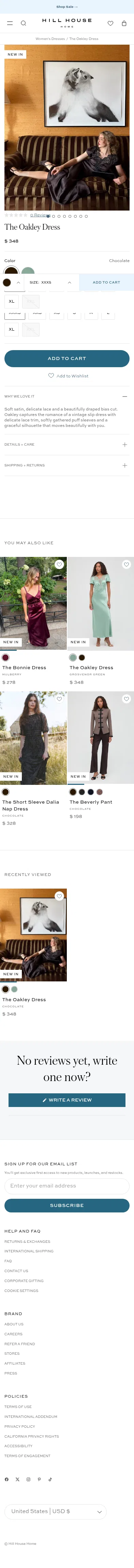 hillhousehome.com/collections/berkley-square/products/the-oakley-dress-chocolate on mobile, full screenshot