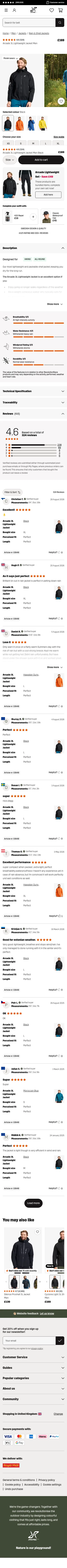 revolutionrace.co.uk/men/jackets/shell-jackets/arcade-3l-lightweight-jacket-men on mobile, full screenshot