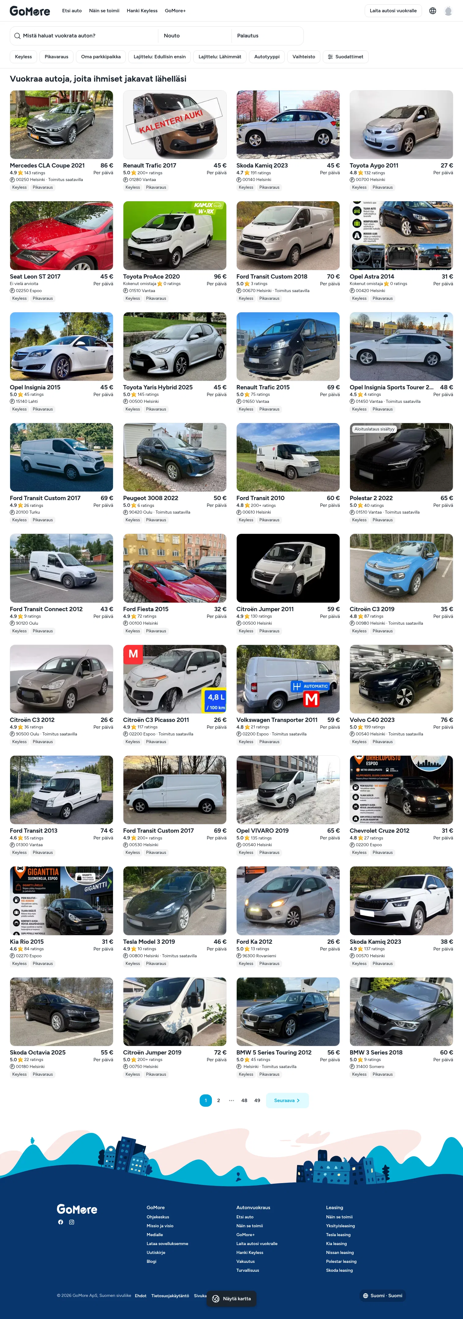 gomore.fi/autonvuokraus on desktop, full screenshot