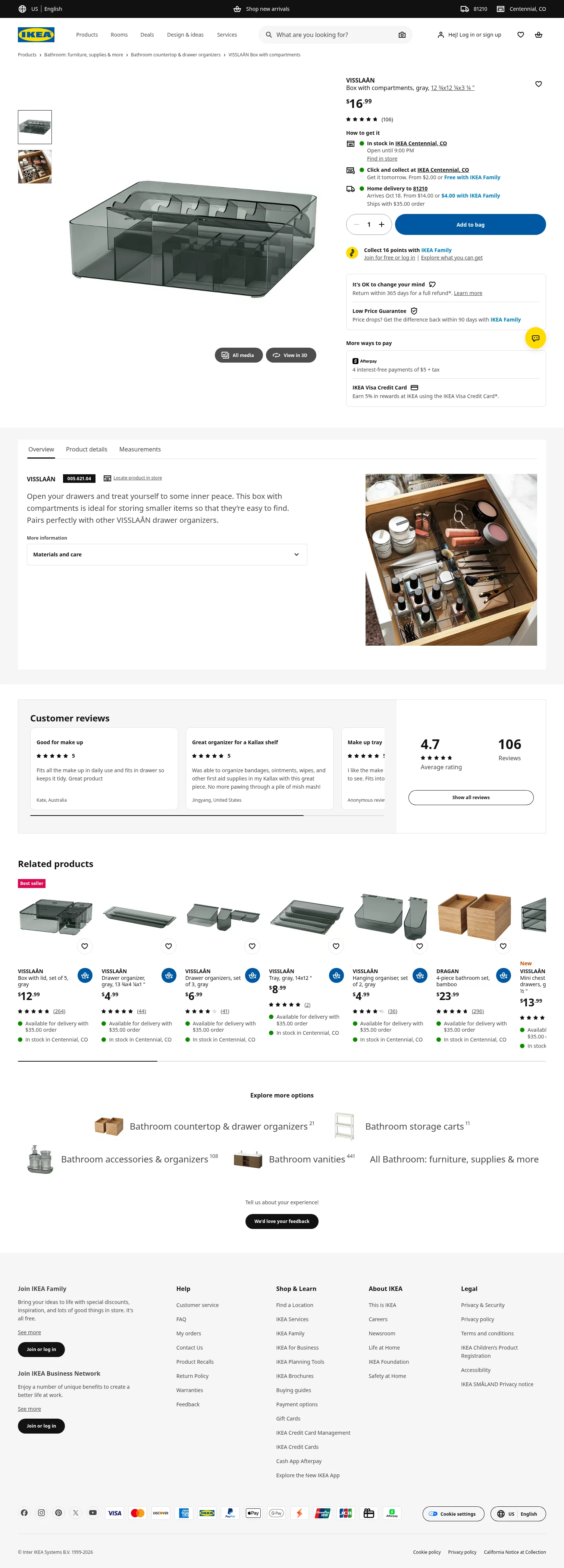 ikea.com/us/en/p/visslaan-box-with-compartments-gray-00562104 on desktop