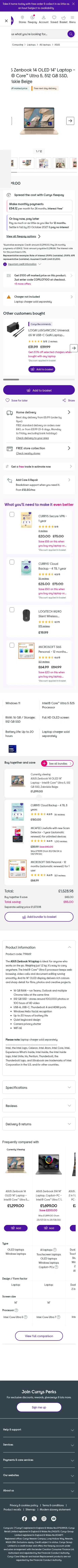 currys.co.uk/products/asus-zenbook-14-oled-14-laptop-intel-core-ultra-5-512-gb-ssd-beige-10305280.html on mobile, full screenshot