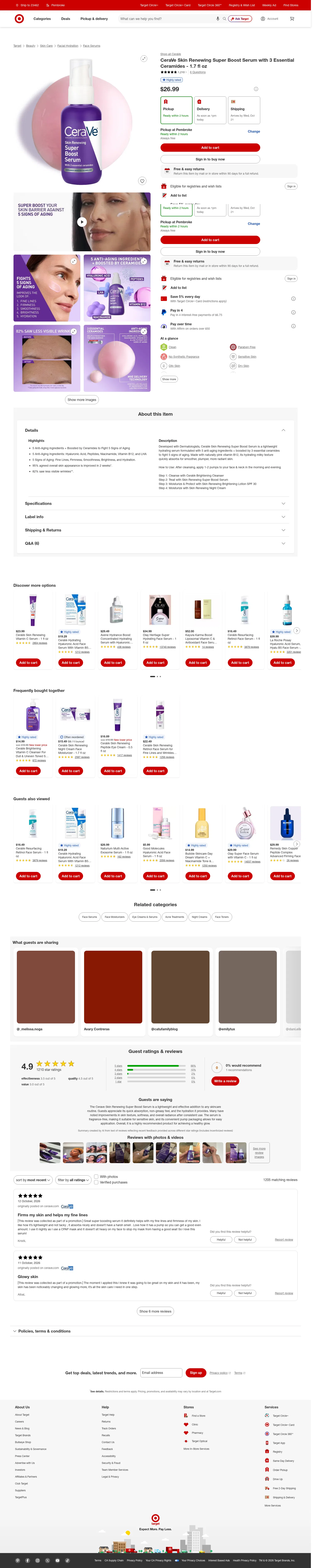 target.com/p/cerave-skin-renewing-super-boost-serum-with-3-essential-ceramides-1-7-fl-oz/-/A-95177539 on desktop, full screenshot