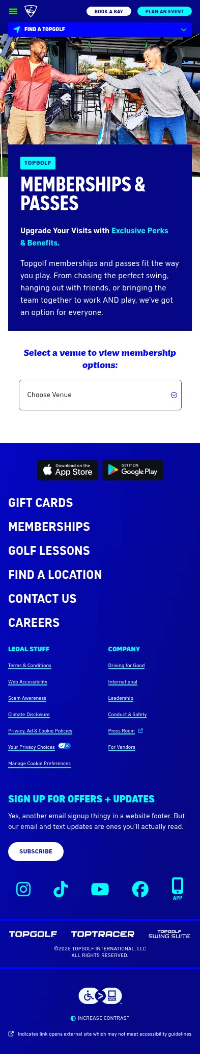 topgolf.com/us/pricing/memberships on mobile, full screenshot