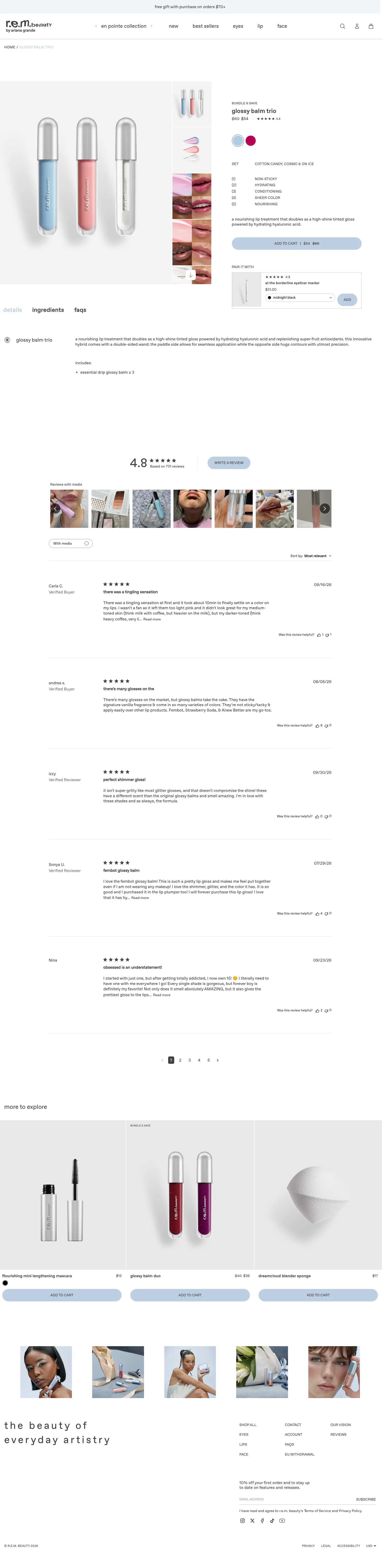 rembeauty.com/products/glossy-balm-best-sellers-trios on desktop, full screenshot