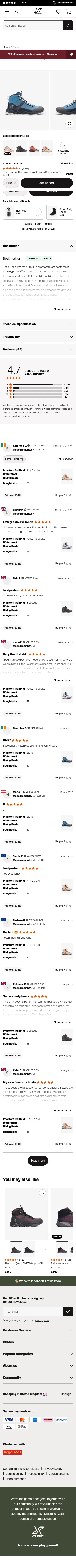revolutionrace.co.uk/shoes/phantom-trail-mid-waterproof-hiking-boots-women on mobile, full screenshot