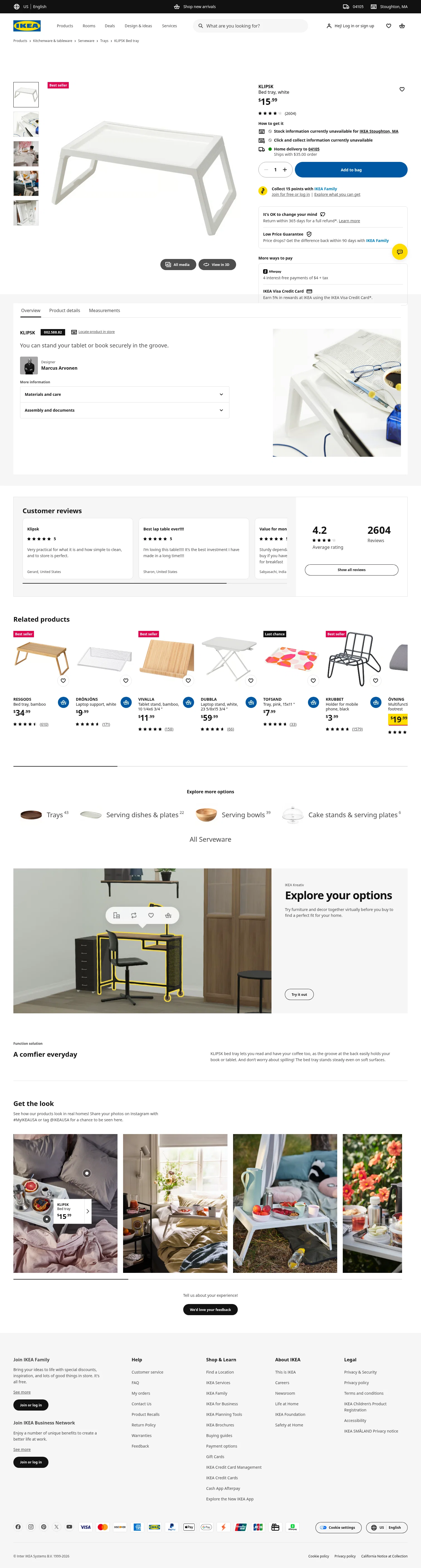 ikea.com/us/en/p/klipsk-bed-tray-white-00258882 on desktop