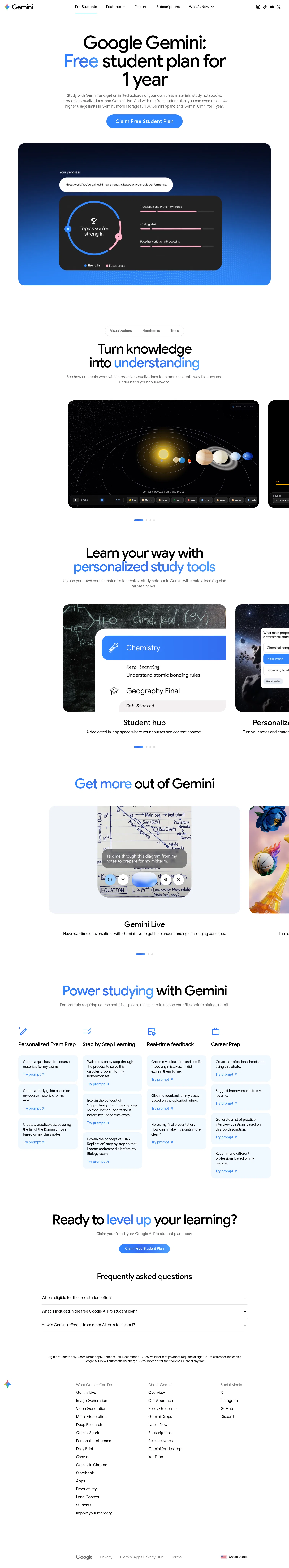 gemini.google/students on desktop, full screenshot