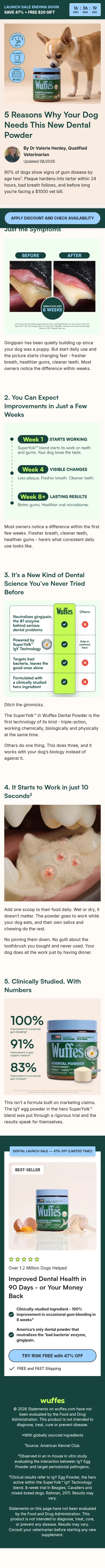 try.wuffes.com/lander/dentalpowder/listicle/5-reasons-v2 on mobile