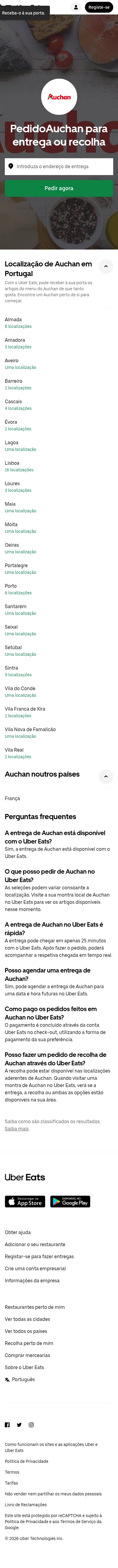 ubereats.com/pt/brand/auchan on mobile, full screenshot