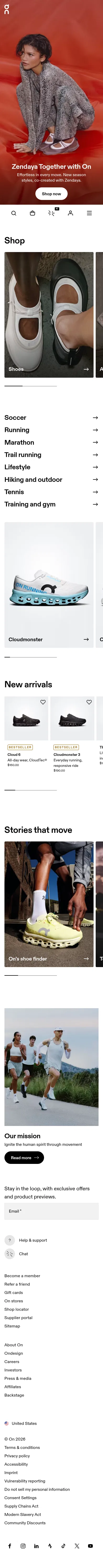 on.com/en-us on mobile, full screenshot