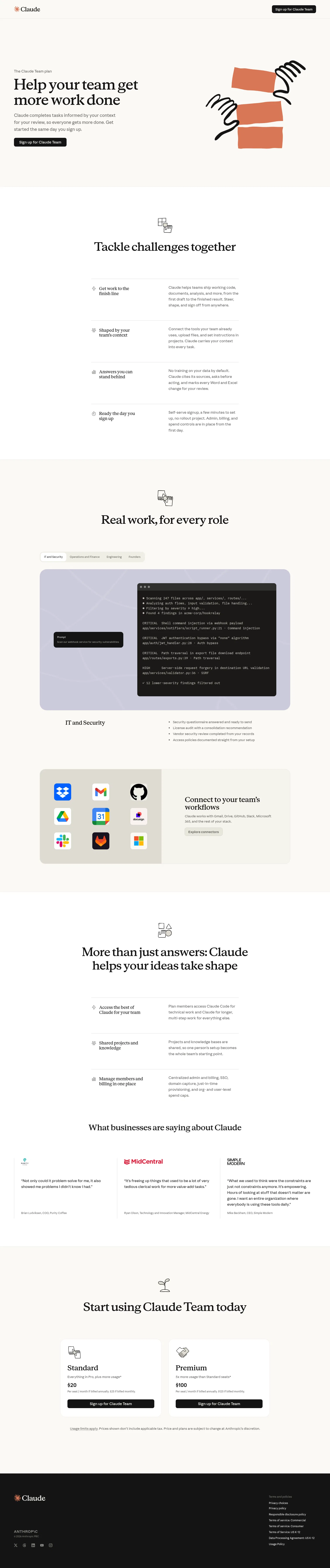 claude.com/get-claude-team-plan on desktop, full screenshot