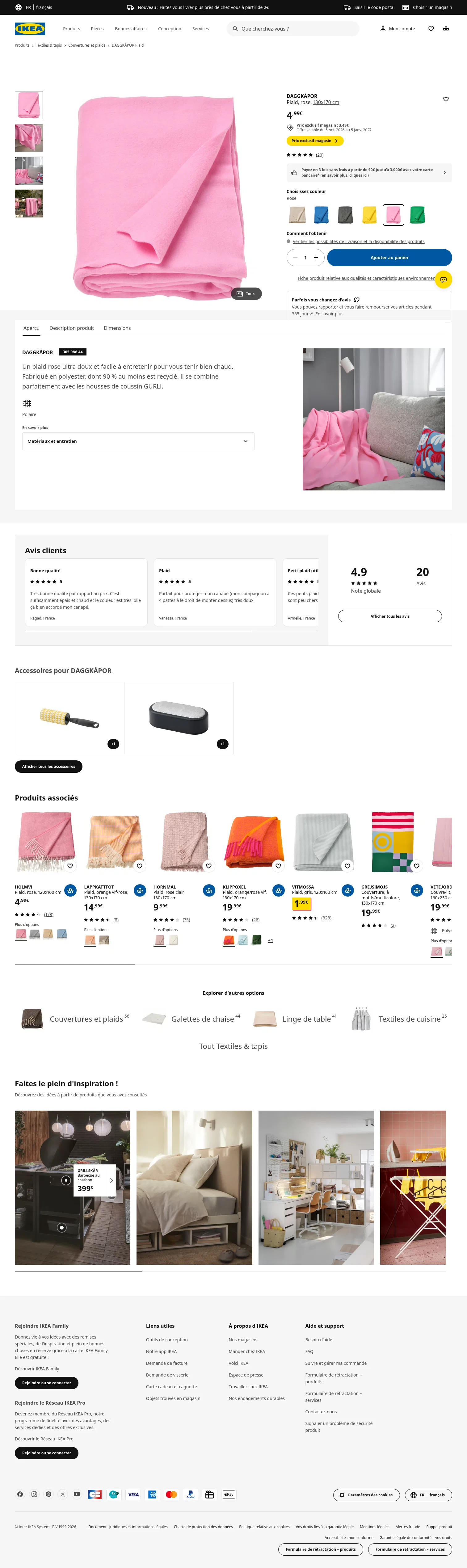 ikea.com/fr/fr/p/daggkapor-plaid-rose-30598644 on desktop, full screenshot