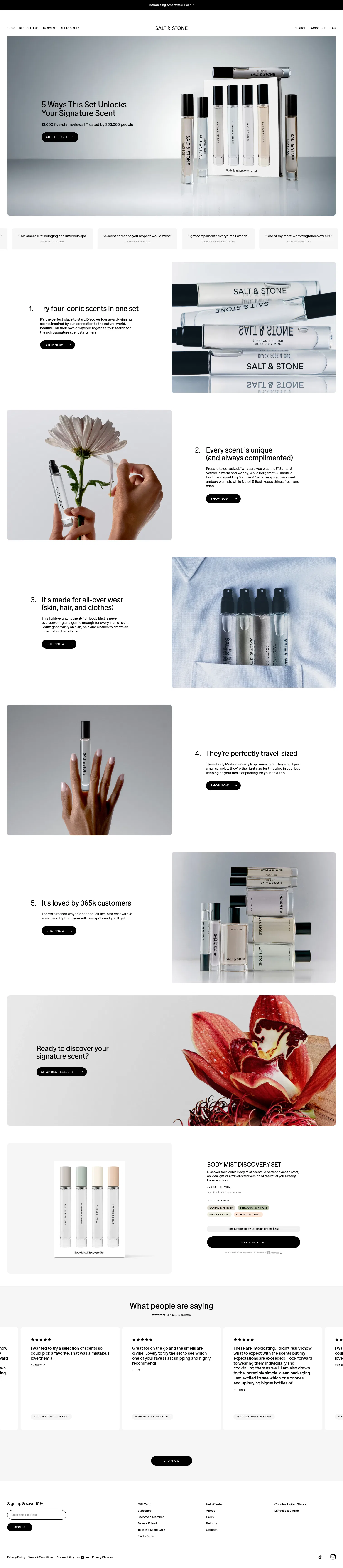 saltandstone.com/pages/5r-body-mist-v2 on desktop, full screenshot