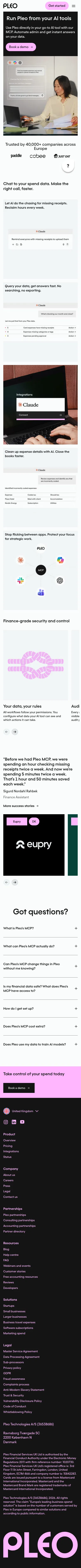 pleo.io/en/mcp on mobile, full screenshot