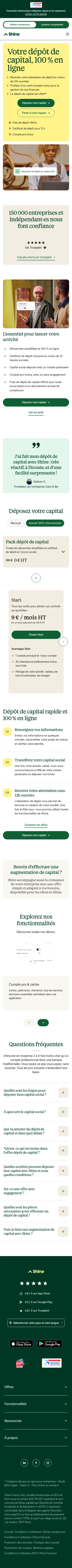 shine.fr/depot-de-capital on mobile, full screenshot