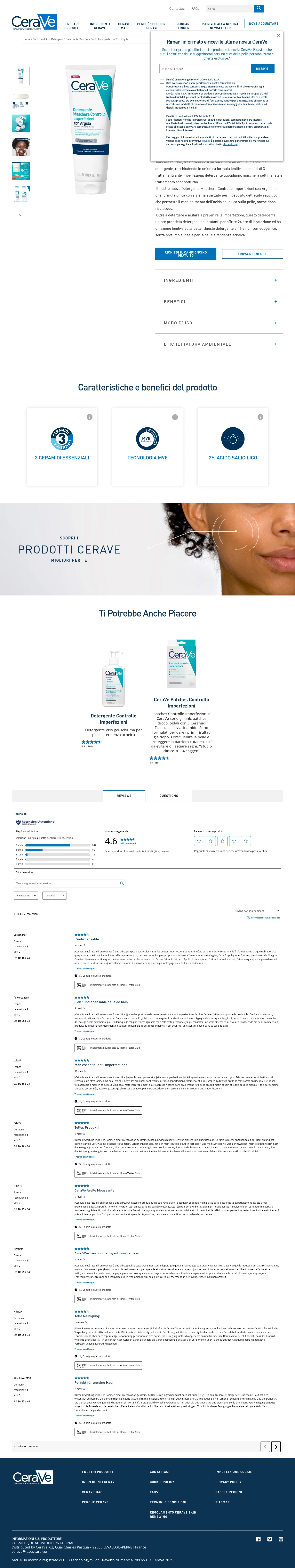 cerave.it/tutti-i-prodotti/detergenti/detergente-maschera-controllo-imperfezioni-con-argilla on desktop, full screenshot